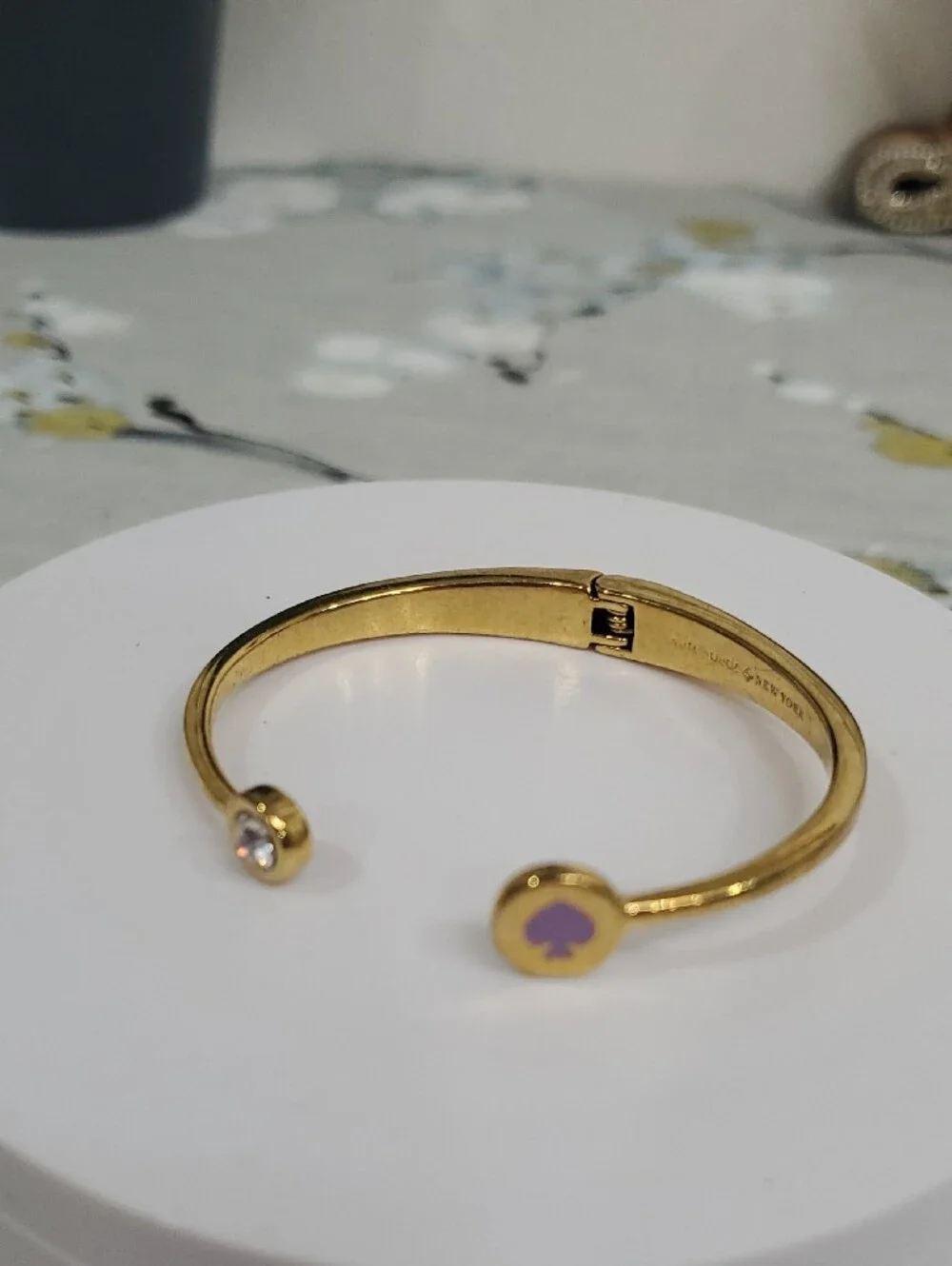 kate spade Gold-Tone Open Cuff Bracelet with Purple Spade and Crystal - Picture 4 of 16